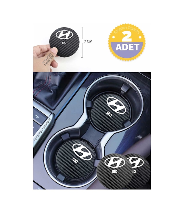 Hyundai İ20 Aracınıza Karbon Desenli Araç Bardak Altlığı Hyundai İ20 İç Mekanı İçin 7 Cm Şık Tasarım 2 Adet 2 Adet