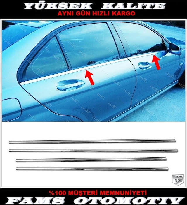 Mercedes C Class W204 Paslanmaz Krom Cam Çıta 4 Prç 2007-2014