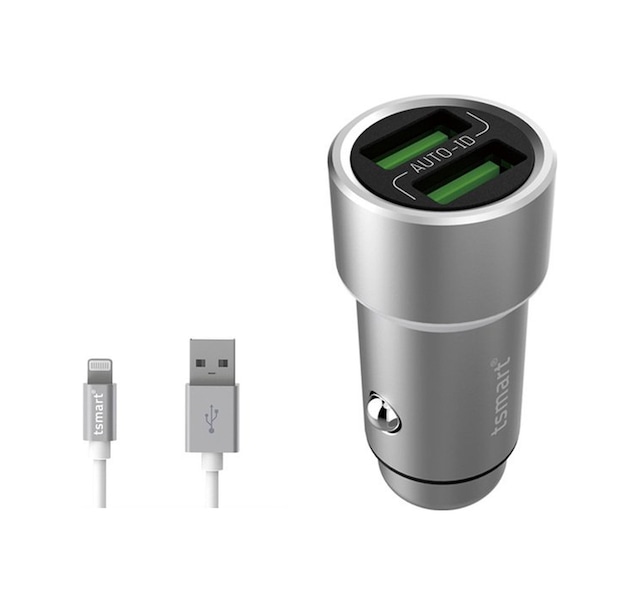 Tsmart Iphone Şarj Kablolu 2 Usb Metal Araç Şarj Seti 3.6A