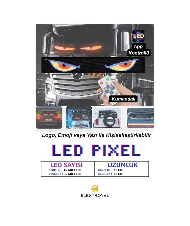 Wearfitpro Pixel Led Kumandalı Dijital Dinamik Led Kişiselleştirilebilir Kayan Yazı Ev Ofis Araç Uyumlu Led