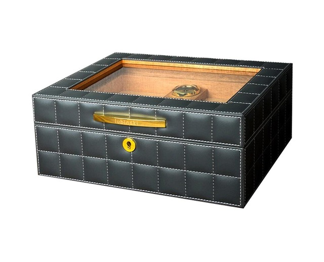 Lubinski Deri Camlı Humidor Puro Kutusu Gri 50s