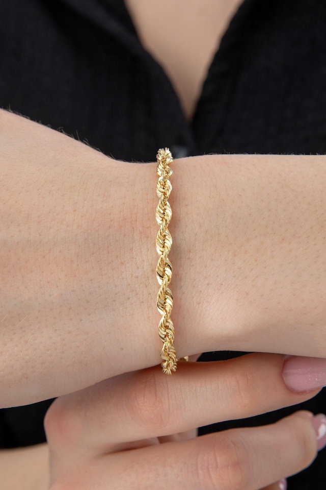 14 Ayar Altın Işıltılı Burgu Halat Zincir Bileklik 3.90 Mm Sarı Altın