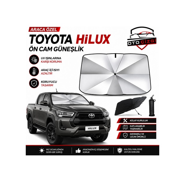 Toyota Hilux Şemsiye Tip Ön Cam Güneşliği Katlanabilir Uv Korumalı Araç Cam Güneşlik