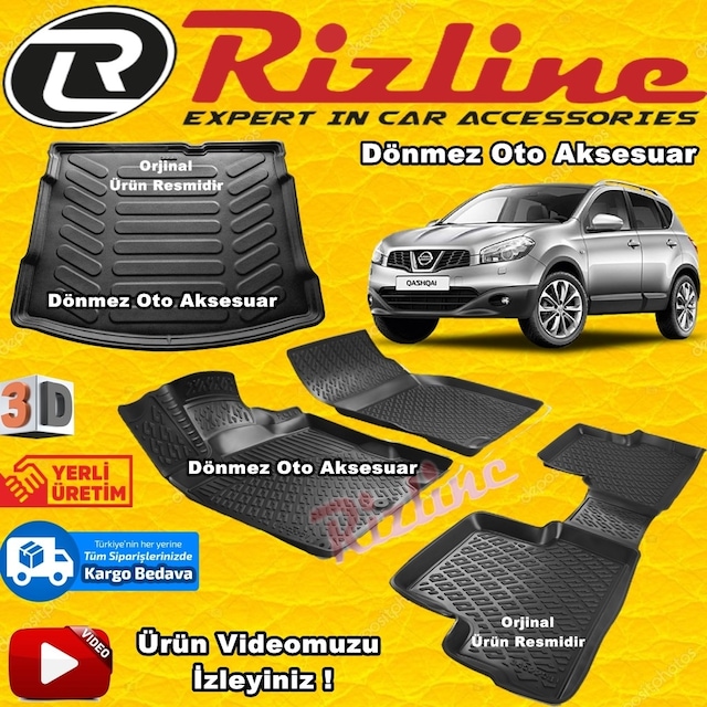 Nissan Qashqai 3D Paspas+Bagaj Havuz Siyah 2007-2013 Aras Rizline N11.7775