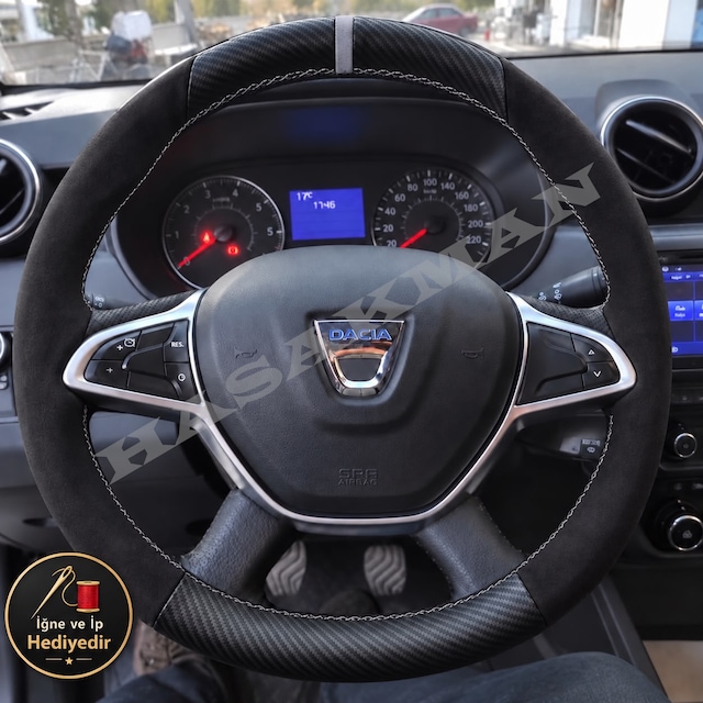 Dacia Stepway Dikme Direksiyon Kılıfı Alcantara Süet Mat Karbon Gri Yüzük Ve Dikiş 2017-2021