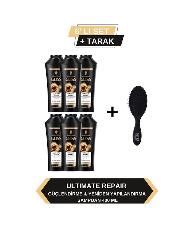 Gliss Ultimate Repair Güçlendirici Şampuan 6 x 400 ML + Tarak