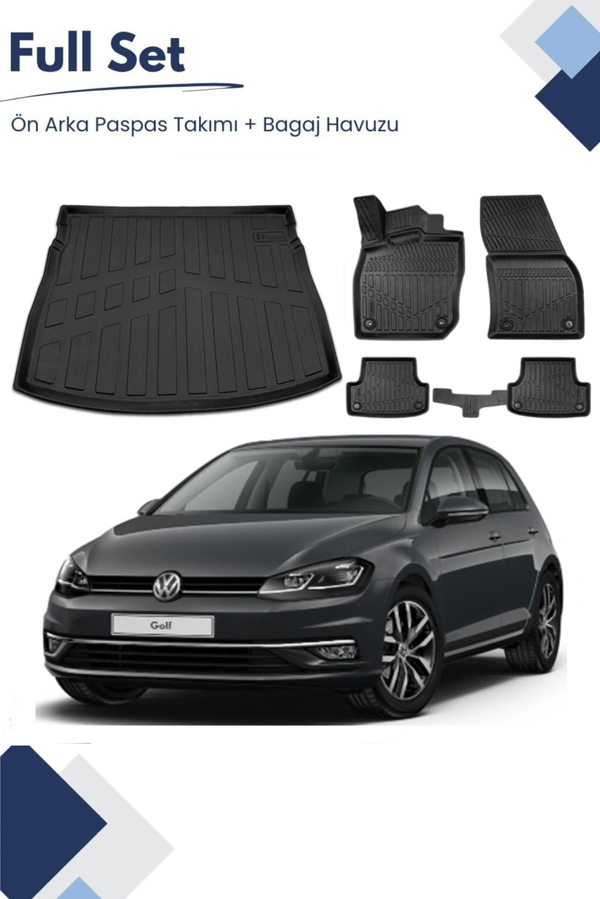 Volkswagen Golf 7 2019 Model Tam Uyumlu Paspas+üst Bagaj Havuzu Seti