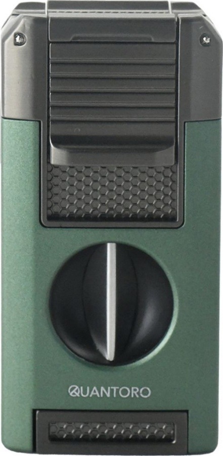 Quantoro Çift Torch Pürmüz V-cut/delicili/iğneli Yeşil Metal Puro Çakmağı - Trz1099