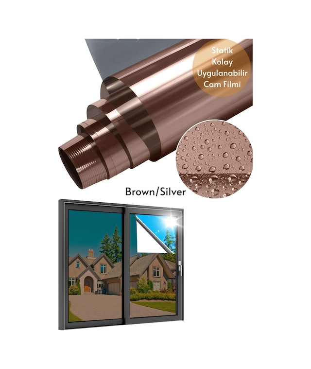 75x100 Cm Brown Silver Aynalı Cam Filmi Statik Uv Güneş Koruyucu Cam Kaplama