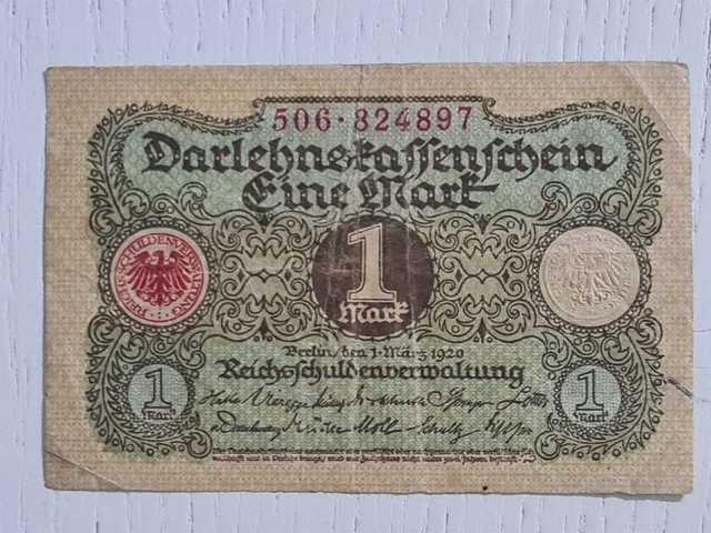 1920 Alman Berlin 1 Mark Banknot Temiz