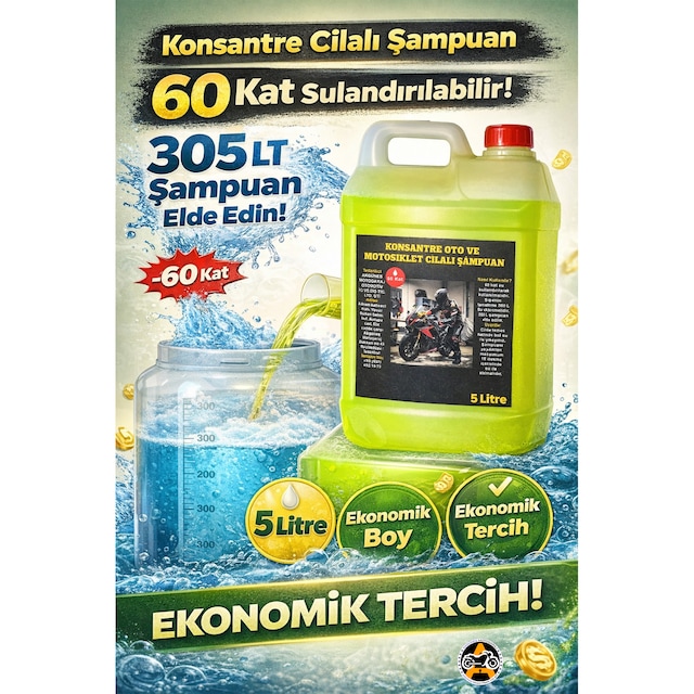 60 Kat Sulandırılabilir Konsantre Oto Ve Motosiklet Şampuanı Sarı