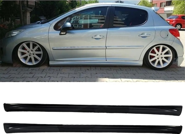 Peugeot 207 Yan Marşpiyel Seti Plastik 2 Adet Mat Siyah Karlık+ek+bodykit
