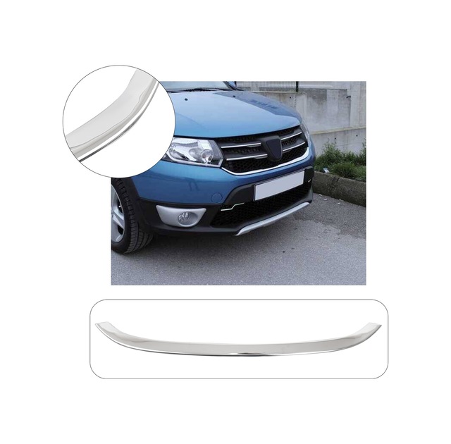 Dacia Sandero Stepway Uyumlu 2012-2016 Krom Ön Panjur Çıtası Tek Parça Paslanmaz Çelik