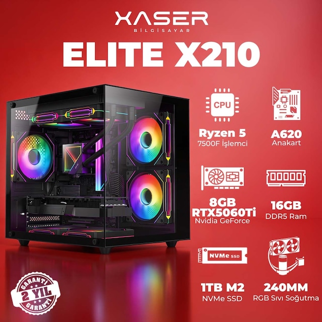 Xaser Elite X210 R-5 7500f 16 GB 1 TB M.2 Nvme SSD 8 GB Rtx5060 Ti Free Dos Masaüstü Oyuncu Bilgisayarı