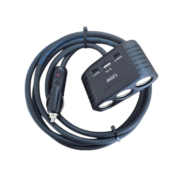 Araç Çakmak Uzatma Kablosu Çakmaklık Çoklayıcı Usb, Type-c Çıkışlı 12 Volt 10 Amper 120 Wat 2 X1,5mm Ttr Bak