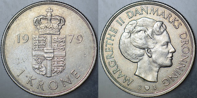 Danimarka 1 Kron 1979 Kraliçe Margarethe Dönemi.