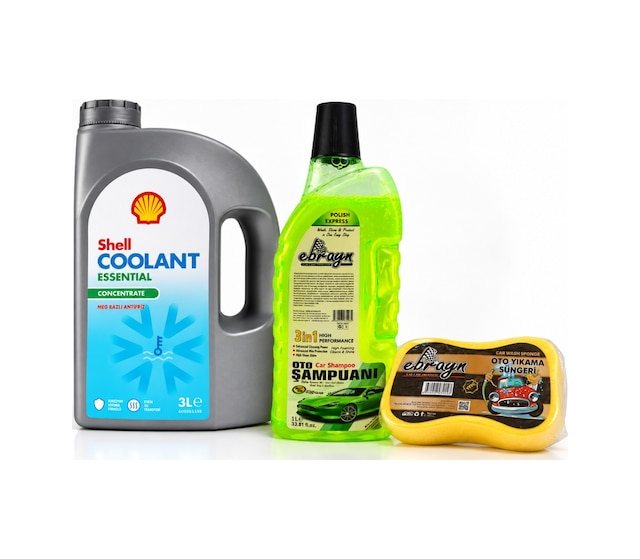 Shell Coolant Antifriz Mavi 3 Litre + Oto Şampuan 1000 Ml + Yıkama Süngeri