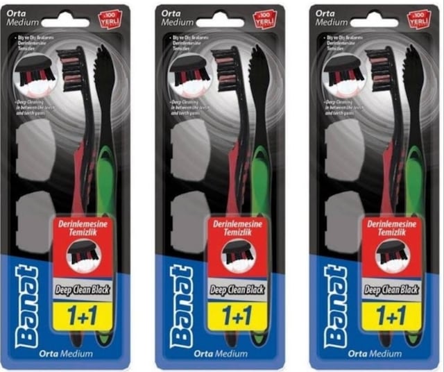 Banat Deep Clean Black Kapaklı Diş Fırçası Medium 2'li x 3 Paket