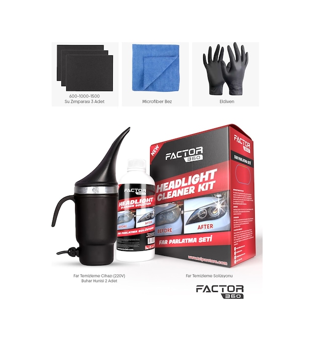 Factor 360 Far Temizleme Ve Parlatma Seti Headlıght Cleaner Kıt