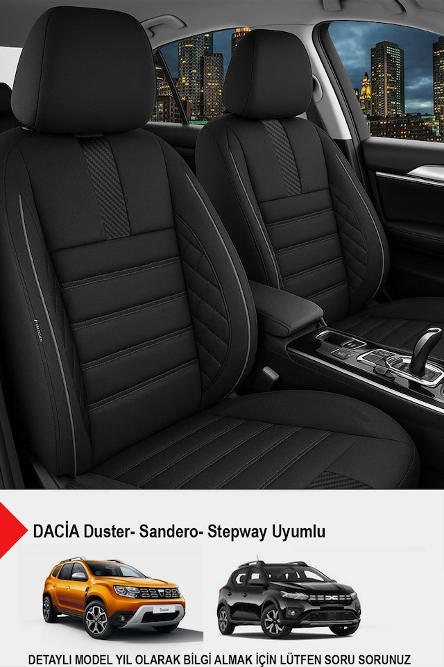 Oniks Serisi Tay Tüyü Oto Koltuk Kılıfı- Dacia Sandero-stepway-duster Uyumlu Siyah