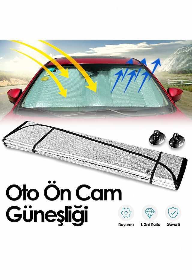 Oto Araç Araba Güneşliği Ön Cam Güneşliği Parlak Güneşlik Koruyucu Perde Metalize 1 Adet