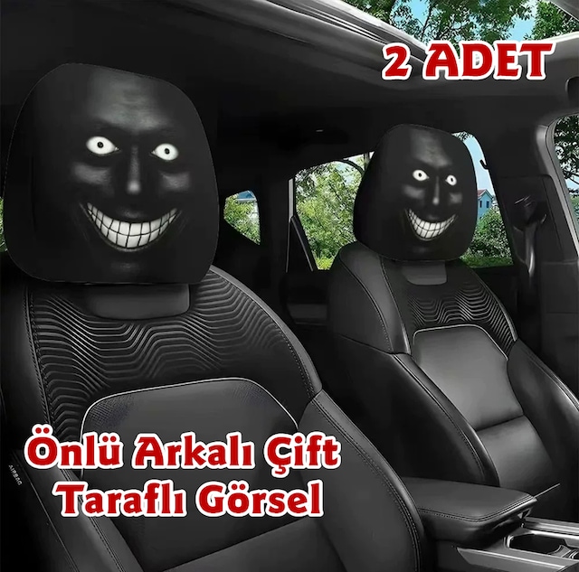 Korkunç Yüz-2 Çift Taraflı Dekoratif Oto Başlık Kılıfı/Maske 2'li