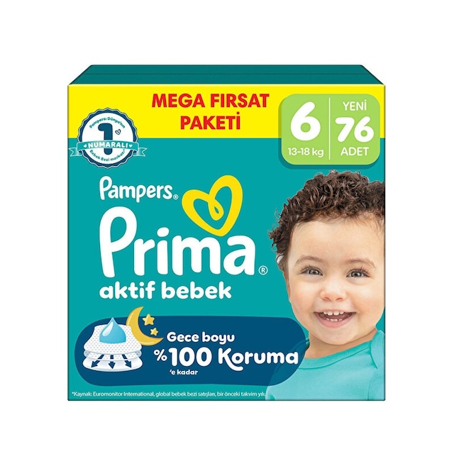 Prima Aktif Bebek Mega Fırsat Paketi 6 Beden 76 Adet