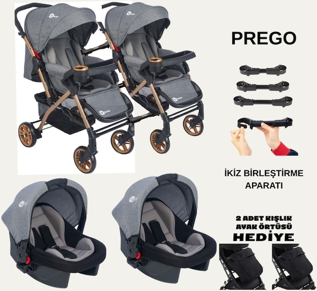 İkiz Bebek Arabası Çift Yönlü Bebek Arabası Sallanır Taşıma Puset İkiz Birleştirme Aparatlı