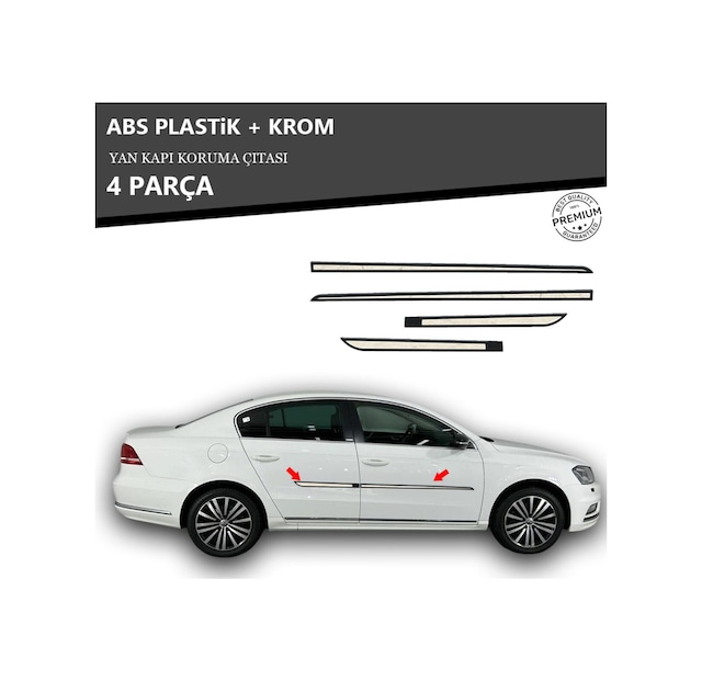 Volkwagen Passat B7 2010-2014 Arası Yan Kapı Koruma Çıtası Plastik + Krom Unvrslppkçt00024