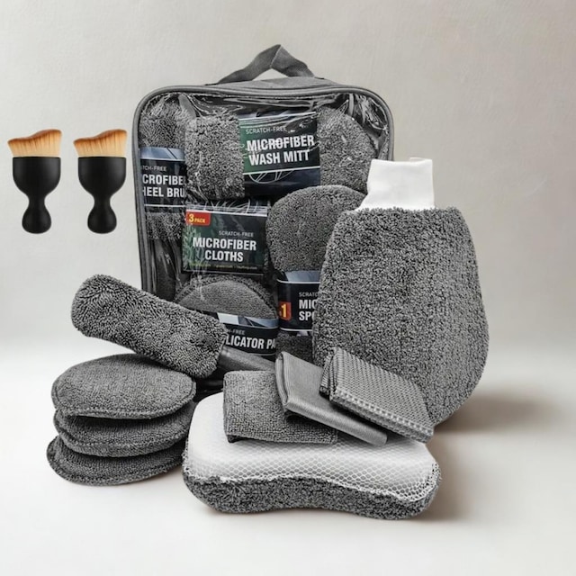 Polham Profesyonel 11 Parça Mikrofiber Araç Oto Yıkama Seti Araç Fırçası Araç Mikrofiber Bez Seti