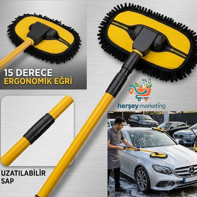Teleskopik Saplı Araç Yıkama Fırçası 96 Cm Makarna Uçlu Mikrofiber Oto Temizlik Fırçası 50 - 110 Cm Uzunluk Premium Oto Yıkama Fırçası Makarna Oto Yıkama Mopu