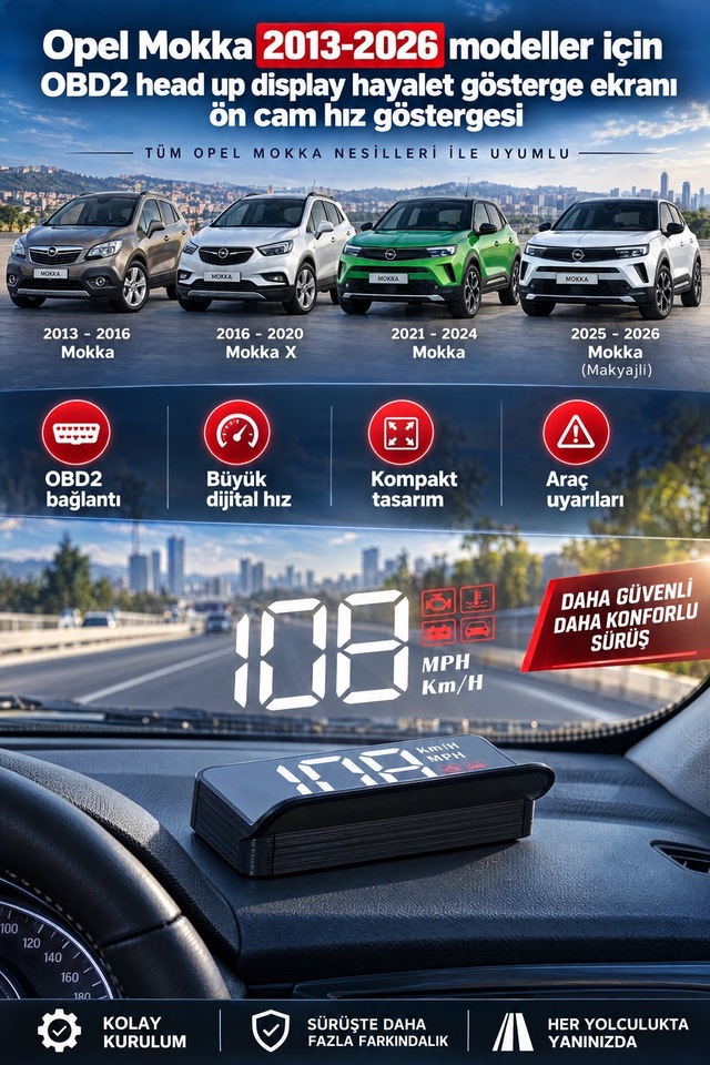 Opel Mokka 2013-2026 Modeller İçin Obd2 Head Up Display Hayalet Gösterge Ekranı Ön Cam Hız Göstergesi