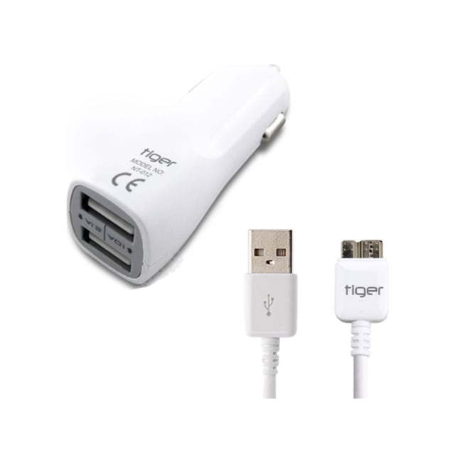 Tiger Araç Şarj Aleti ve Note 3 / S5 Usb 3.0 Kablo Set Beyaz N