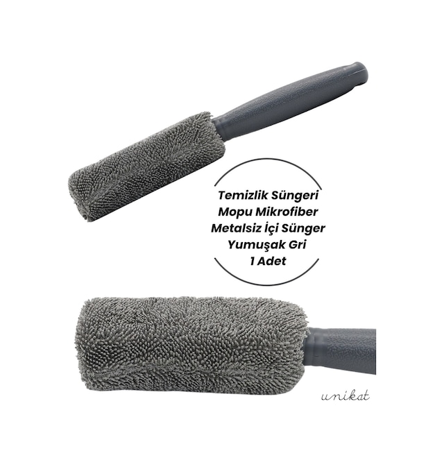 Jant Ve Egzoz Temizlik Süngeri Mopu Mikrofiber Metalsiz İçi Sünger Yumuşak Gri 1 Adet