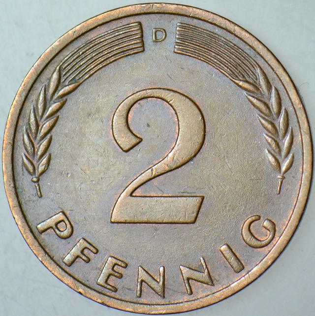 Almanya 2 Pfennig 1965 D.