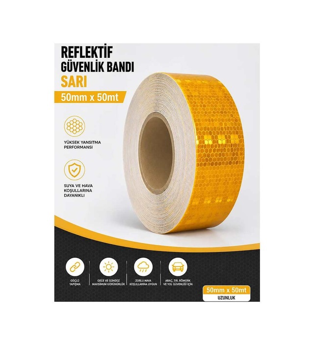 Bal Petekli Reflektif Bant Sarı 50mm X 50m Kendinden Yapışkanlı Reflektör Şerit Uyarı Bandı