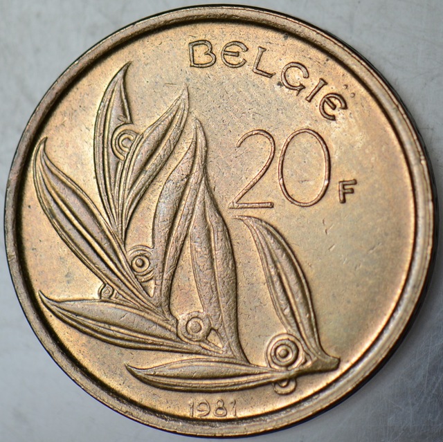 Belçika 20 Frank 1981 Belgıe. Kral Baudouın.
