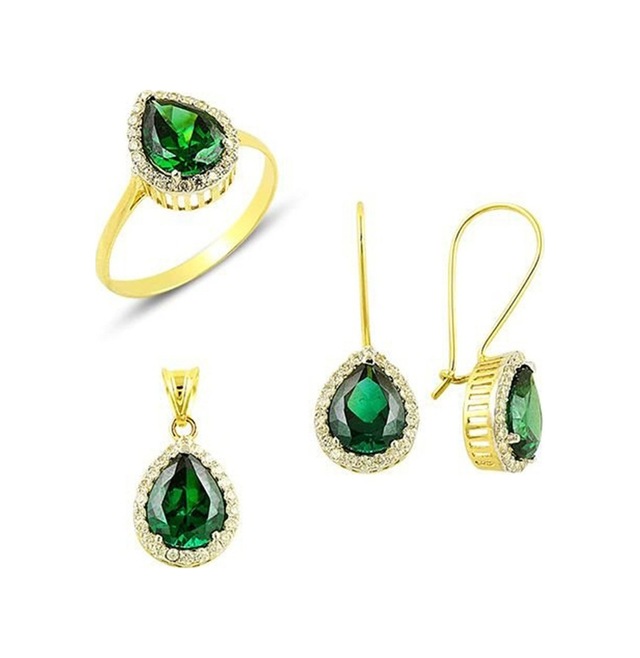 Yeşil Taşlı Mini Set 7.00 Gram 14 Ayar Altın
