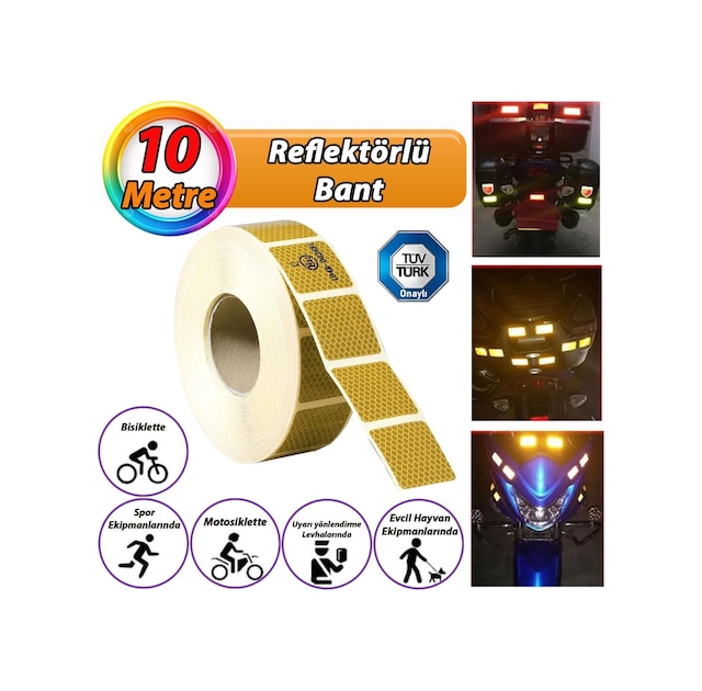 10 Mt Reflektörlü Reflektif Fosforlu Araç Oto Kamyon Şerit Bant Tüvtürk Onaylı Kesikli Sarı İkaz Bandı