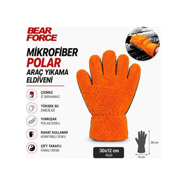 Robeve Bear Force Mikrofiber Polar Araç Yıkama Eldiveni 5 Parmaklı Çift Taraflı Oto Yıkama Eldiveni, Yüksek Su Emici Polar Mikrofiber Temizlik Eldiveni, Çiziksiz Ve Iz Bırakmayan Araç Bakım Eldiveni