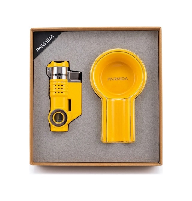 Parmida 3 Torch Sarı Çakmak Sarı Tekli Küllük İkili Puro Seti Tr9854