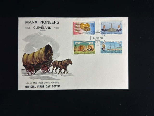 İsle Of Man Fdc 1975 Manx Pioneers To Cleveland Ohio İlk Gün Zarfı Teşhir Ürün