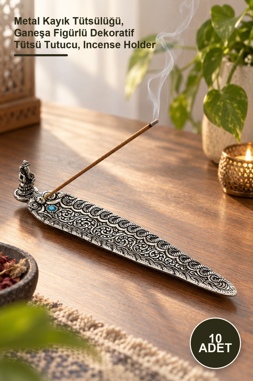 10 Adet Metal Kayık Ganeşa Tütsülük Metal Kayık Tütsülüğü, Ganeşa Figürlü Dekoratif Tütsü Tutucu, Incense Holder