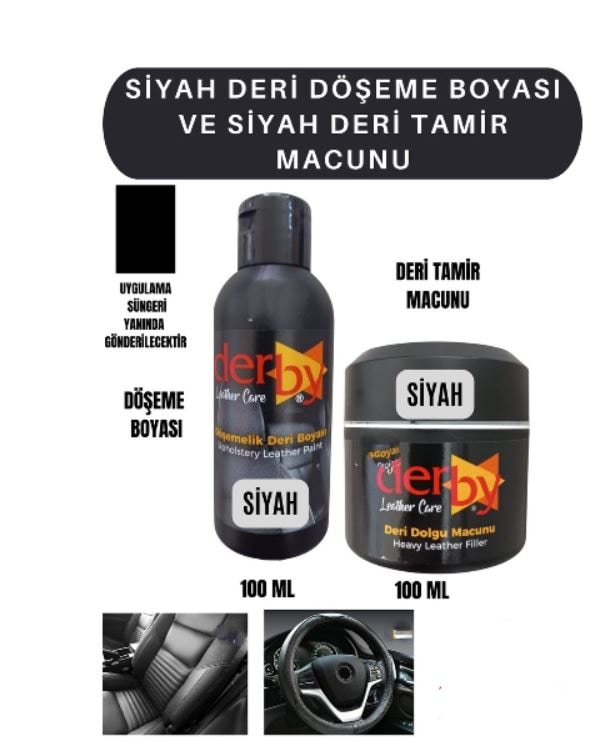 Derby Siyah Oto Döşeme Boyası ve Siyah Deri Tamir Macunu