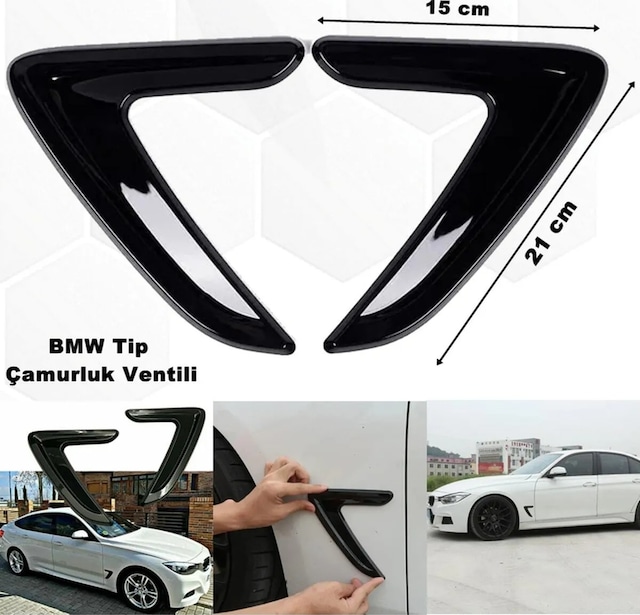 Bmw Tip Araç Çamurluk Ventili Piano Black Full Esnek Model Sağ - Sol 2 Adet Ventil 1. Kalite-