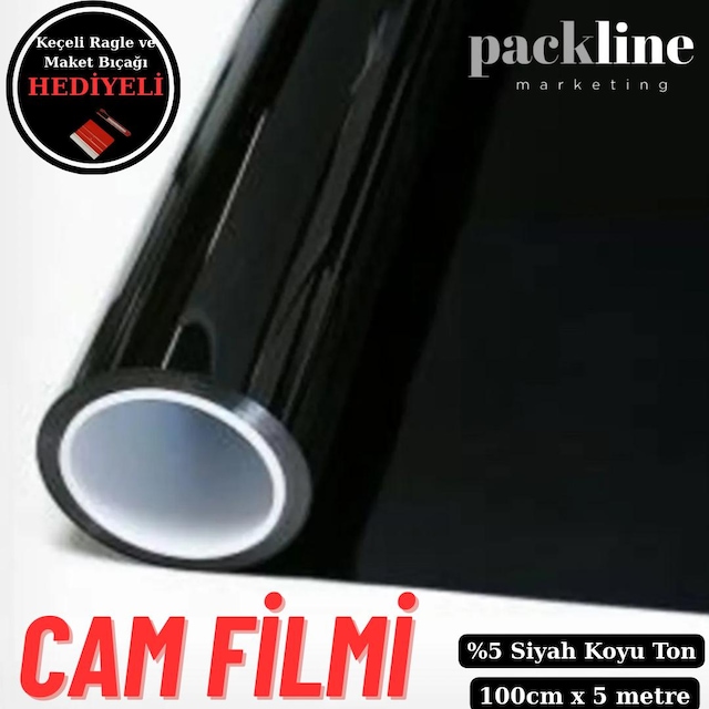 Packline Marketing %05 Koyu Ton Siyah Cam Filmi Ev - Araba - Balkon - Ofis 100cm X 5metre