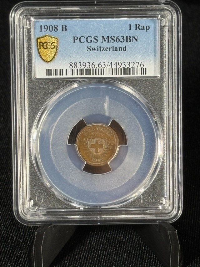 Pcgs Ms63bn Sertifikalı 1908 B İsviçre 1 Rappen Koleksiyonluk Bronz Para