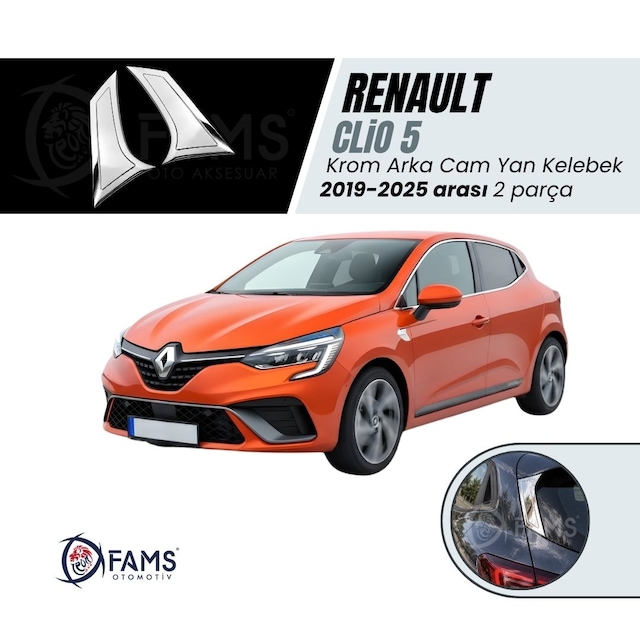 Renault Clio 5 Krom Arka Cam Yan Kelebek 2019-2025 Arası 2 Parça P. Çelik