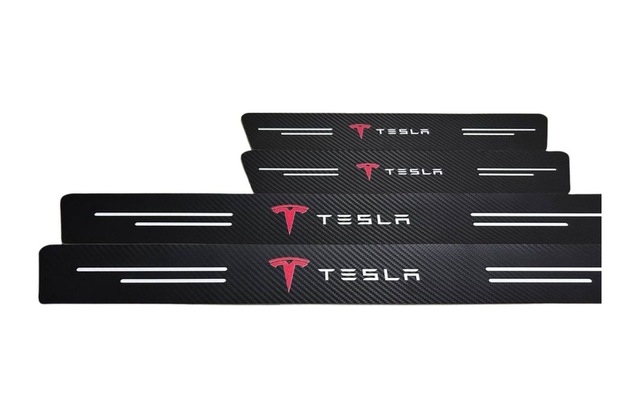 Tesla Logolu Karbon Kapı Eşiği Koruyucu Bant Folyo 4'lü Set
