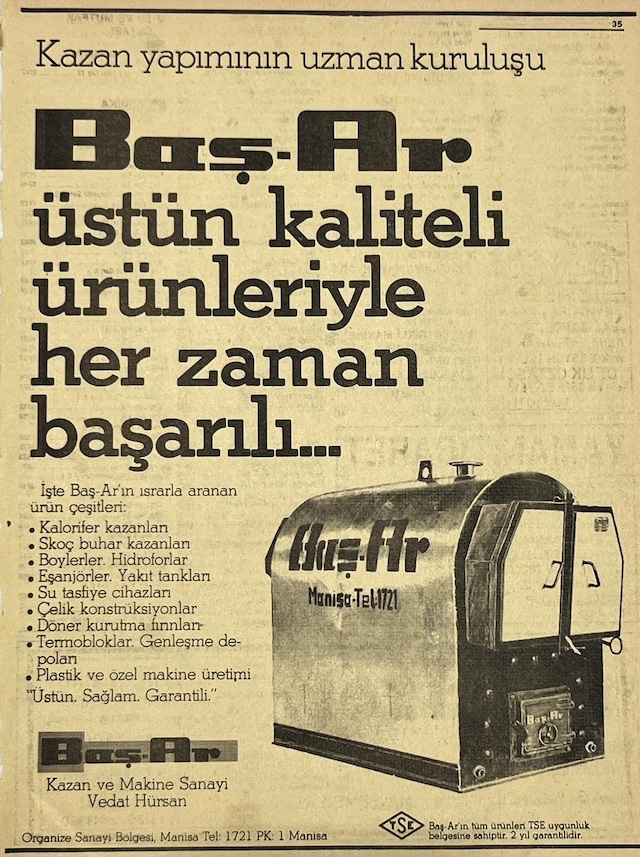 Manisa 1987 Meslek Reklam İlanı Efemera S-35 Teşhir Ürün